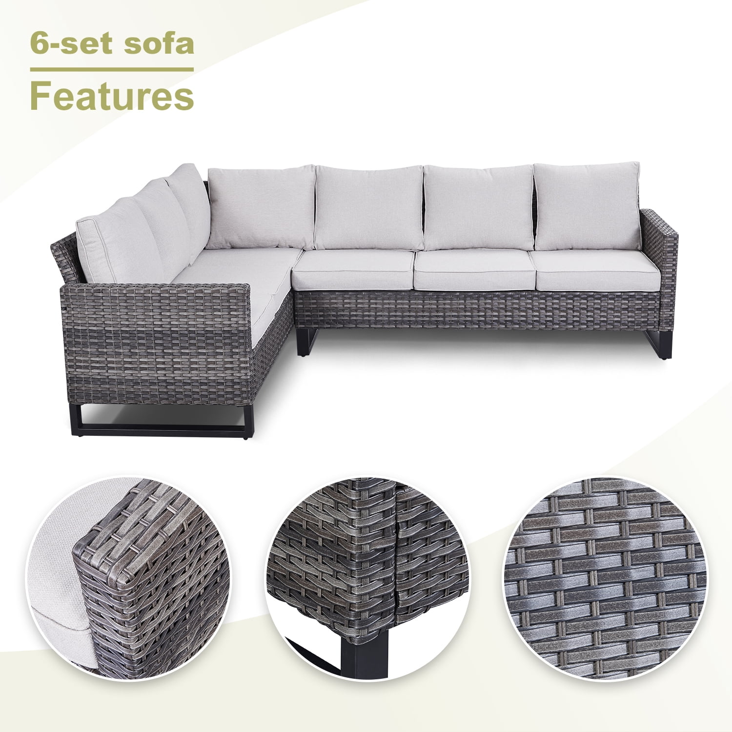POCASSY Outdoor Furniture Set with Outdoor Sectional Sofa, 102 Inch Width Patio L Shape Sectional Sofa Gray Wicker Rattan Couch for Porch Deck Backyard, Gray/Beige