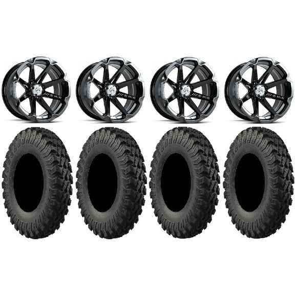 MSA Black Diesel 15" UTV Wheels 35" MotoRally Tires Kawasaki Teryx Mule