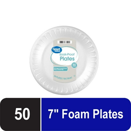 Great Value Everyday Disposable Foam Plates, 7 in, 50 ct