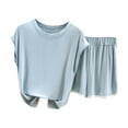 thumbnail image 1 of Ensemble Haut/chemise à Manches Courtes Col Rond Uni pour Femmes, 1 of 2