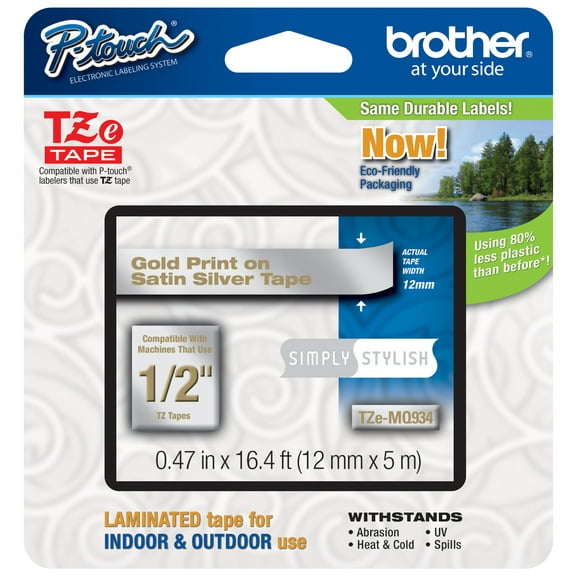 Genuine Brother 1/2" (12mm) Gold on Satin Silver TZe P-touch Tape for Brother PT-2030VP, PT2030VP Label Maker