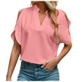 thumbnail image 1 of WEIYLL Womens Tops Trendy 2025 Solid Color V Neck Sleeved Off Shoulder Pink Top Sizes S, 1 of 7