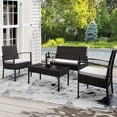 thumbnail image 2 of 4 Pieces Outdoor Wicker Conversation Set, All-Weather Rattan Patio Furniture Sets with Arm Chairs, Tempered Glass Table and Cushions, Sectional Sofa Set for Backyard, Garden, Poolside, 2 of 8