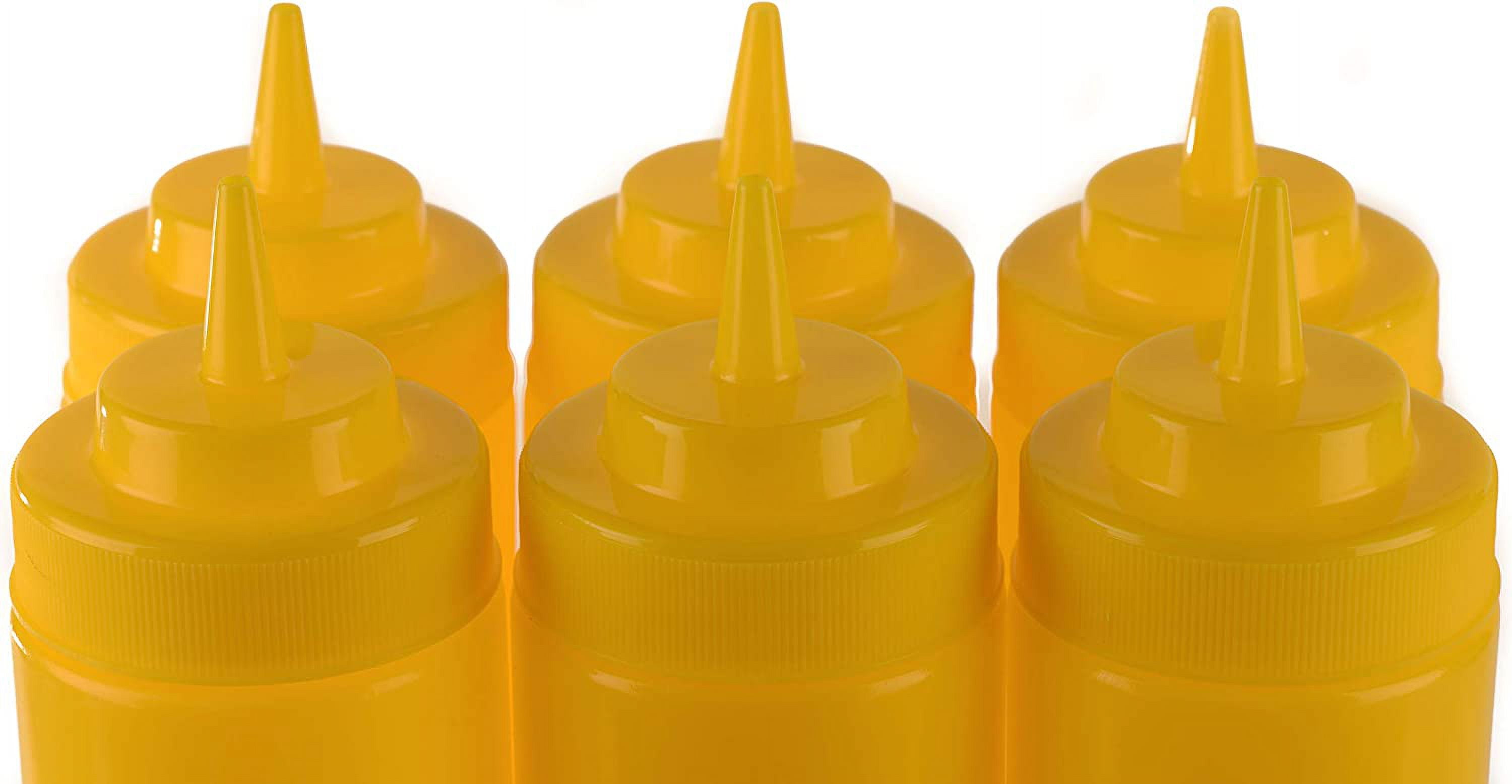 [8 PACK] 24 Oz Yellow Plastic Condiment Squeeze Bottles Squirt Bottle for Sauces, Dressing, Arts and Crafts, Ketchup, Mustard, Oil, BBQ - Clear Reusable Plastic Containers, BPA Free, Dishwasher Safe