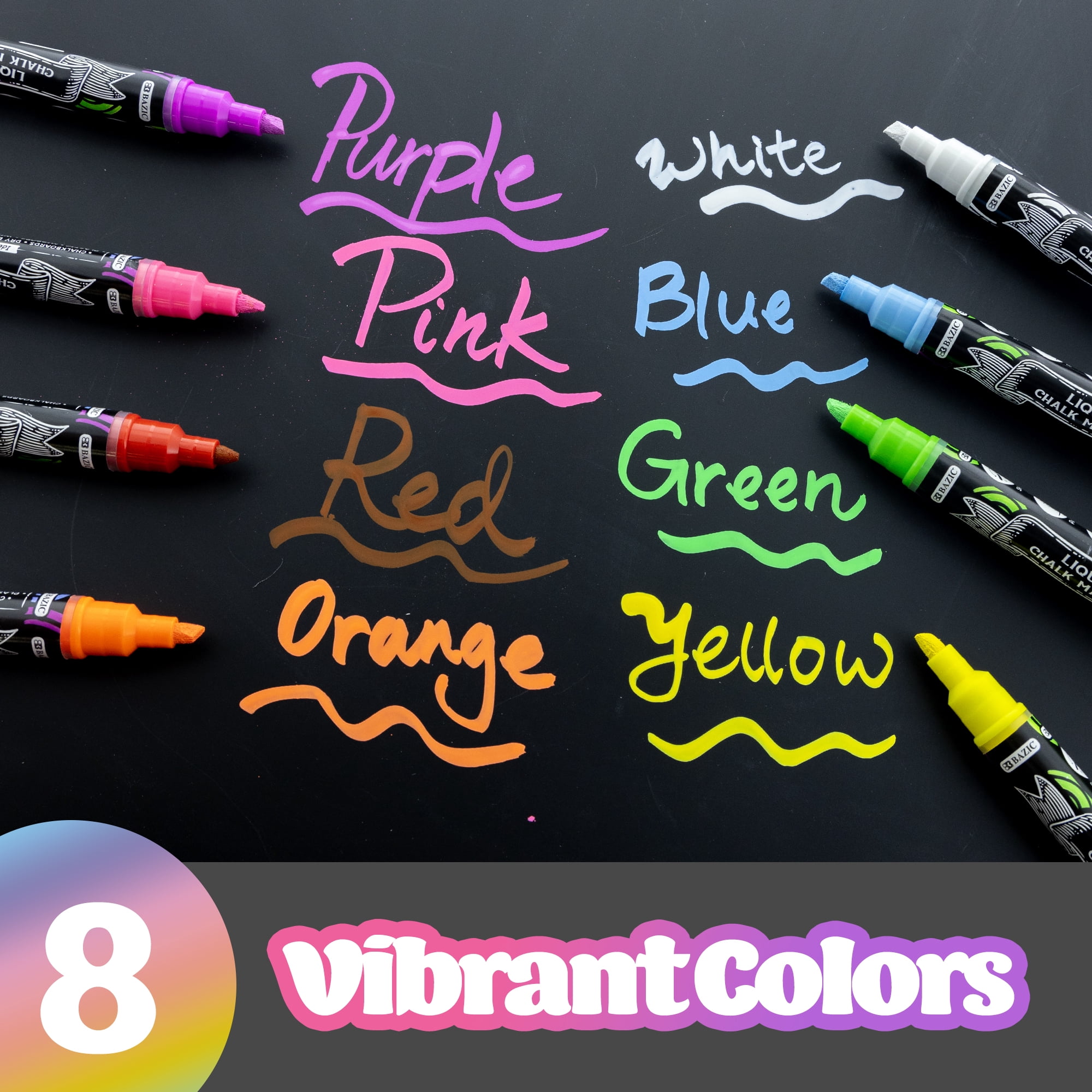 BAZIC Liquid Chalk Markers, 8 Colors Set, Erasable Chalkboard Markers, Reversible Tip for Chalkboards Blackboard Signs Windows Glass, 288-Pack