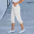 thumbnail image 7 of Women's Cargo Capri Pants High Waisted Relaxed Fit Casual Summer Cropped Trousers Elastic Knit Loose Cuffed Hem White, 7 of 7