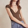 thumbnail image 3 of Blusas Cortas Camiseta informal para mujer, a la moda, con cuello en V, para ir de compras (café L) Cgtredaw para Mujer Café T M, 3 of 7