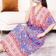 thumbnail image 2 of Plus Size Bohemian Summer Sweet Printed V-Neck Batwing Sleeved Beach Dress Women's Dress Ethnic Holiday Large Swing Midi Dress, 2 of 5