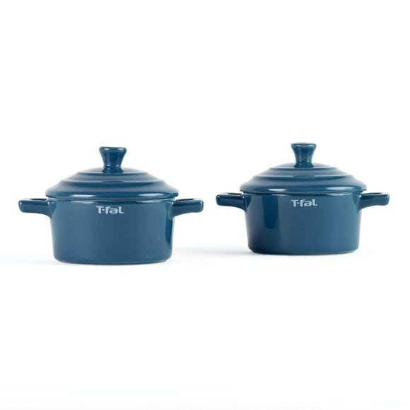 T-Fal Ceramic 2 Pc Mini-Cocotte set with lids, blue, 2 PC