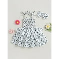 thumbnail image 2 of Wassery Toddler Kids Girls Dress Flower Print Tie Knot Straps Sleeveless Sling Dress 12M 18M 24M 2T 3T 4T 5T Infant Girls Summer Casual Ruffles Dress with Headband, 2 of 8