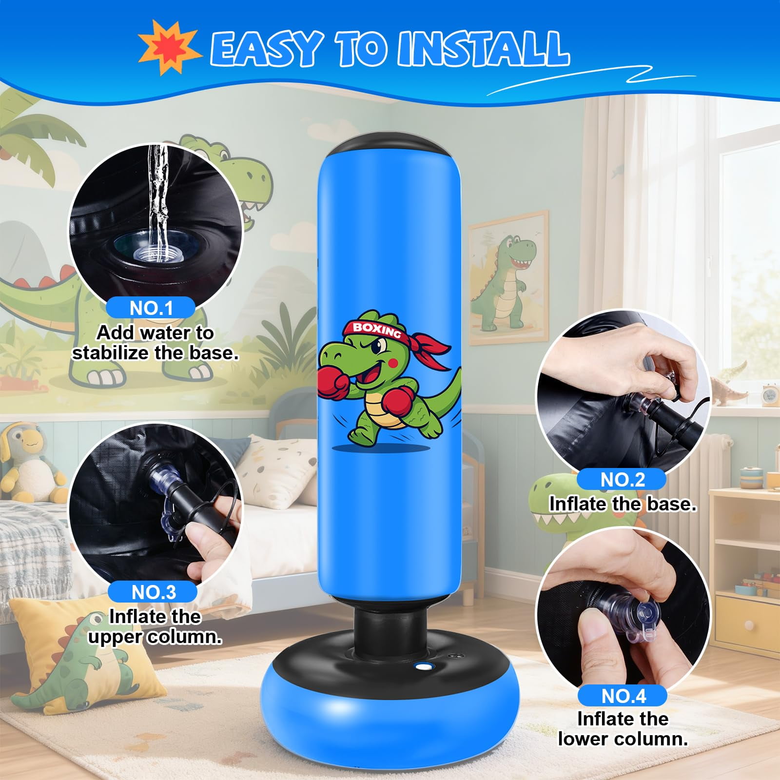 Fohil Punching Bag for Kids 51 inch Freestanding Heavy Boxing Bag with Boxing Gloves and Pump, Punching Bag Set Toy, for Practicing Karate, Taekwondo, De-Stress
