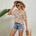 thumbnail image 2 of Lu's Chic Women's Soft Shirt Puff Sleeve Blouse Short Sleeve Floral Printed Tops Cute Ruffle Fashion Boat Neck Tshirt Orange XX-Large, 2 of 4