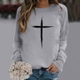 thumbnail image 2 of Babysbule Womens Easter Day Tops Fashion Women's Casual Cross Printed Long Sleeve Round Neck Printed Women's Sports Shirt Tops, 2 of 3