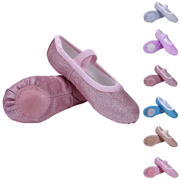 Miluxas Ballet Shoes for Girls Glitter Sequin Soft Soled Canvas Ballet Slippers Dance Shoes for Toddler/Little/Big Kids Silver 3.5(39)