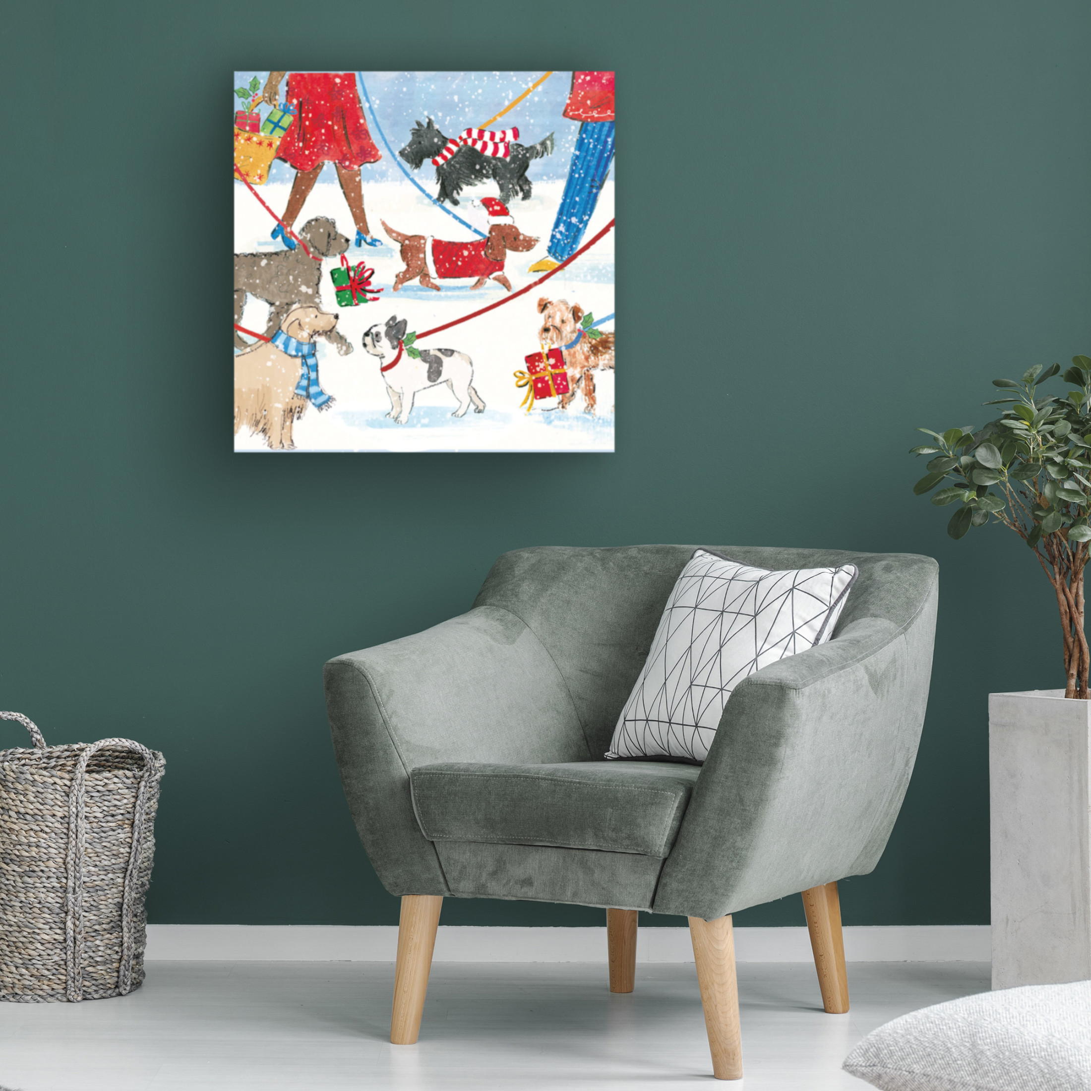 Canvas Wall Art - Paper Dove Co Ltd 'Walking Dogs' Wall Art for Living Room, Bedroom, or Office Décor by Trademark Fine Art - 35 x 35 Inches