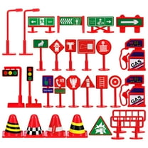 CATIEBYE 28-Piece Traffic Sign Models Set, Assorted Colors PVC Educational Learning and Safety Awareness