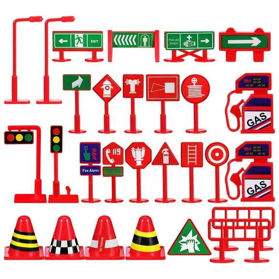 CATIEBYE 28-Piece Traffic Sign Models Set, Assorted Colors PVC Educational Learning and Safety Awareness