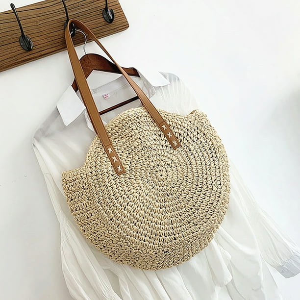 Bolsa Bolso bandolera de paja de playa redondo de verano de Bali de mano grandes tejidos