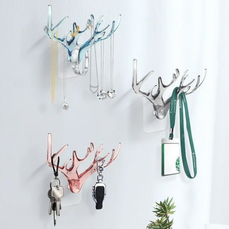 

riaocot Coat Rack Wall-mounted Simple Plastic Creative Antler Key Holder Hook Household Supplies