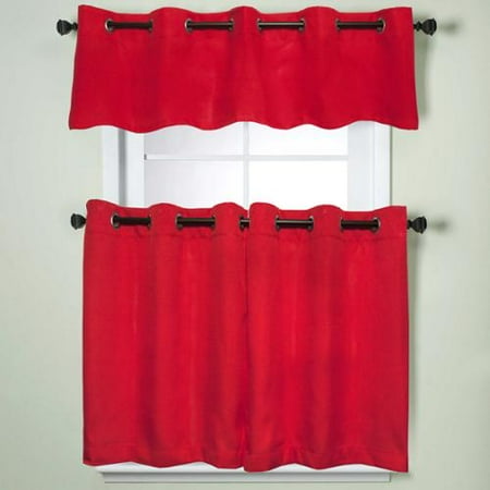Modern Sublte Textured Solid Red Kitchen Curtains With Grommets Modern Sublte Textured Solid Red Kitchen Curtains With Grommets Tiers And Valance 24 Inch Tier Pair