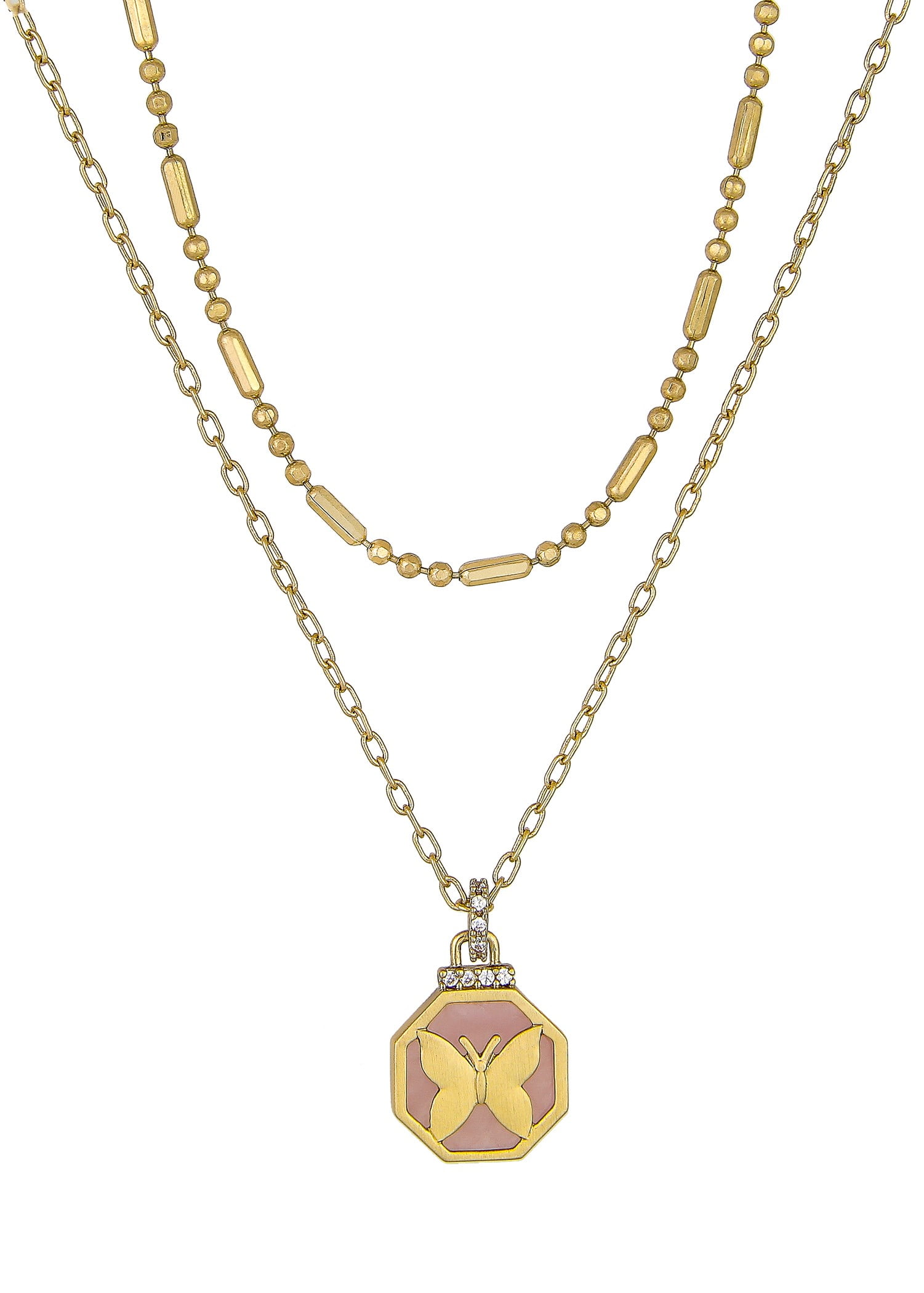 Believe by Brilliance 14KT Gold Flash Plated Double Necklace Set with Genuine Stone