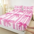 thumbnail image 3 of Homewish Ribbon Bow Tie Twin Sheet Sets,Girls Kawaii Bowknot Twin Fitted Sheet,Hotpink White Flat Sheet For Kids,Breathable Home Decor,3pcs, 3 of 7