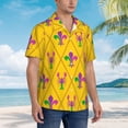 thumbnail image 5 of Haiem Mardi Gras Crayfish and Fleur de lis Printed Hawaiian Shirt for Men - Men’s Casual Beach Summer Shirts - Stretch Fabric with Modern Fit-Small, 5 of 9