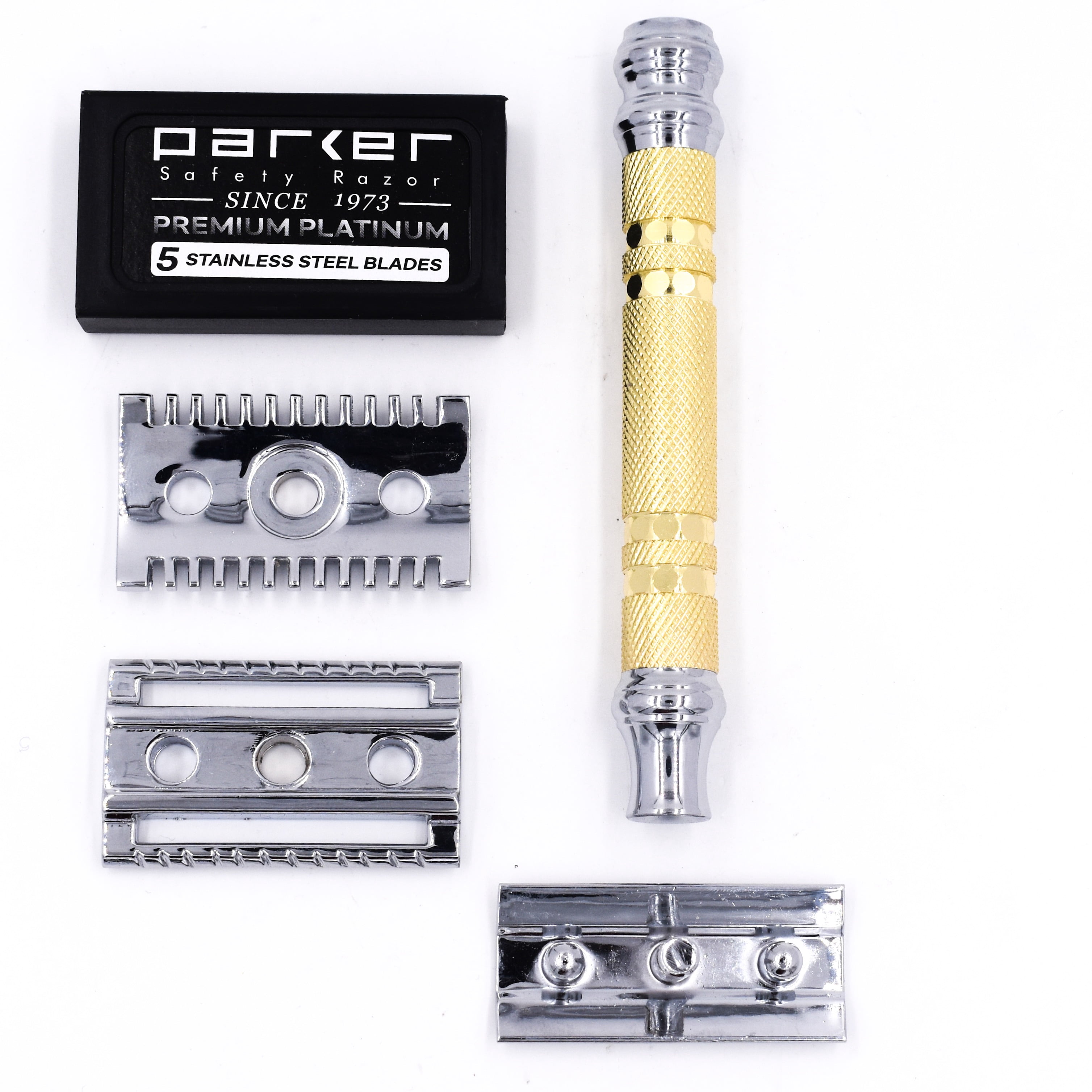 Parker Safety Razor 69CR Convertible Dual Head Safety Razor - 5 Parker Razor Blades Included
