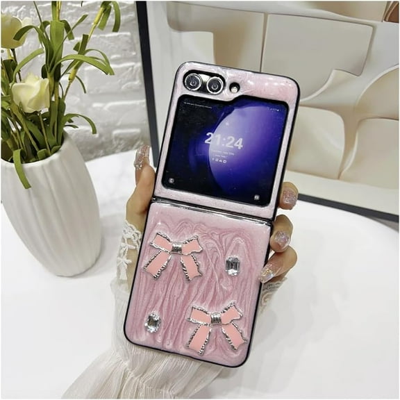 for Galaxy Z Flip 6 Girly Bowknot Basic Case, Premium Back Design Stylish Basic Protective Cover Shockproof for Women (Pink)
