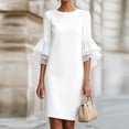 thumbnail image 2 of Ahabrexf Women Round Neck Double Chiffon Ruffle 3/4 Sleeve Midi Shift Dress, Solid Back Split Zipper Elegant Office Work Dress for Spring Summer Business Funeral Wear, 2 of 6