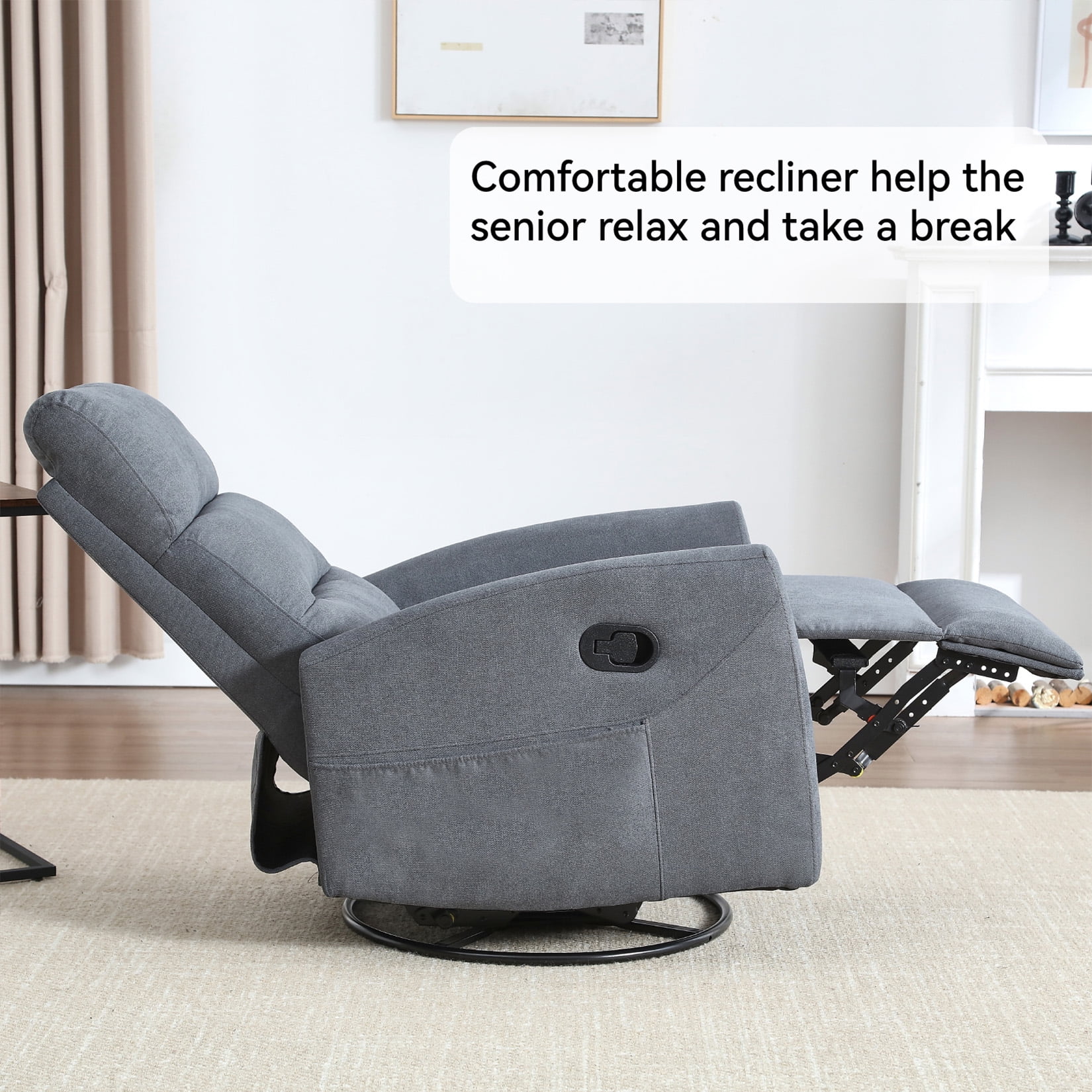 Rocking Recliner Chair, 360° Swivel Rocker Recliner for Adults, Glider Rocking Chair Nursery, Comfortable Lazy Chair Glider Rocker Recliners for Lazy People, Pregnant Women (Grey)