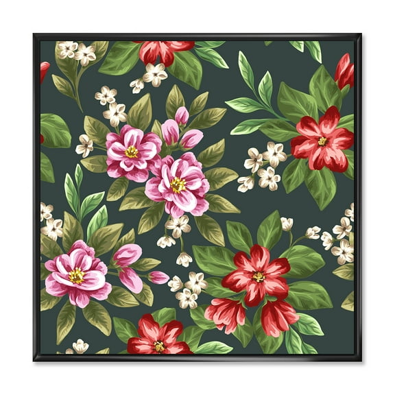 Designart 'Vintage Red and Pink Wildflowers I' Traditional Framed Canvas Wall Art Print
