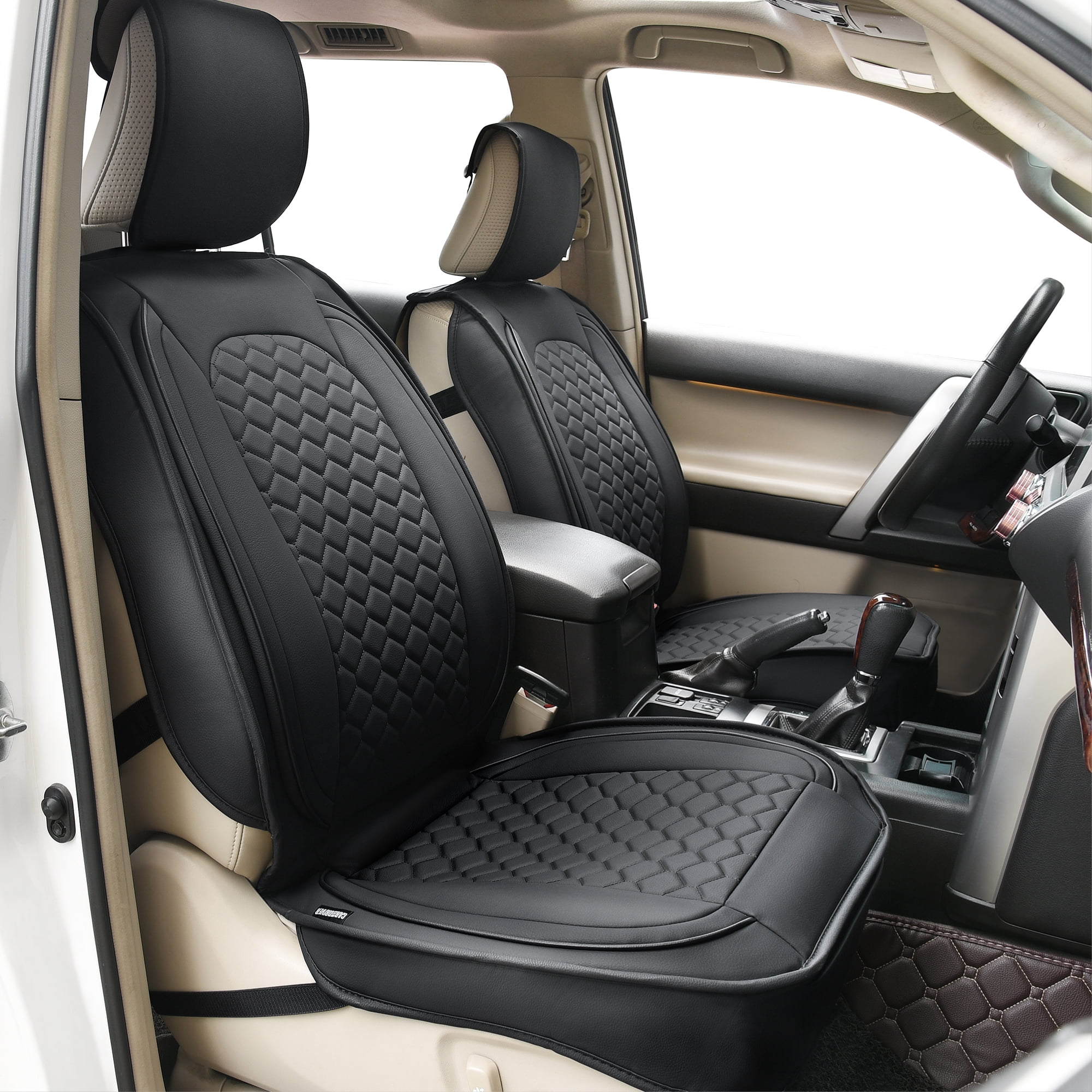 Elantrip Car Seat Cover Full Set Luxury Faux Leather with Diamond Quilted Design, Waterproof for Cars Trucks and Suvs Black