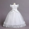 thumbnail image 4 of Gubotare Girls Dresses Special Occasion Flower Girl Dresses for Wedding Toddler Tulle Lace Applique Ball Gown Ruffles Long Sleeve Puffy Kids Pageant Dress (White,Size 9-10 Years), 4 of 9
