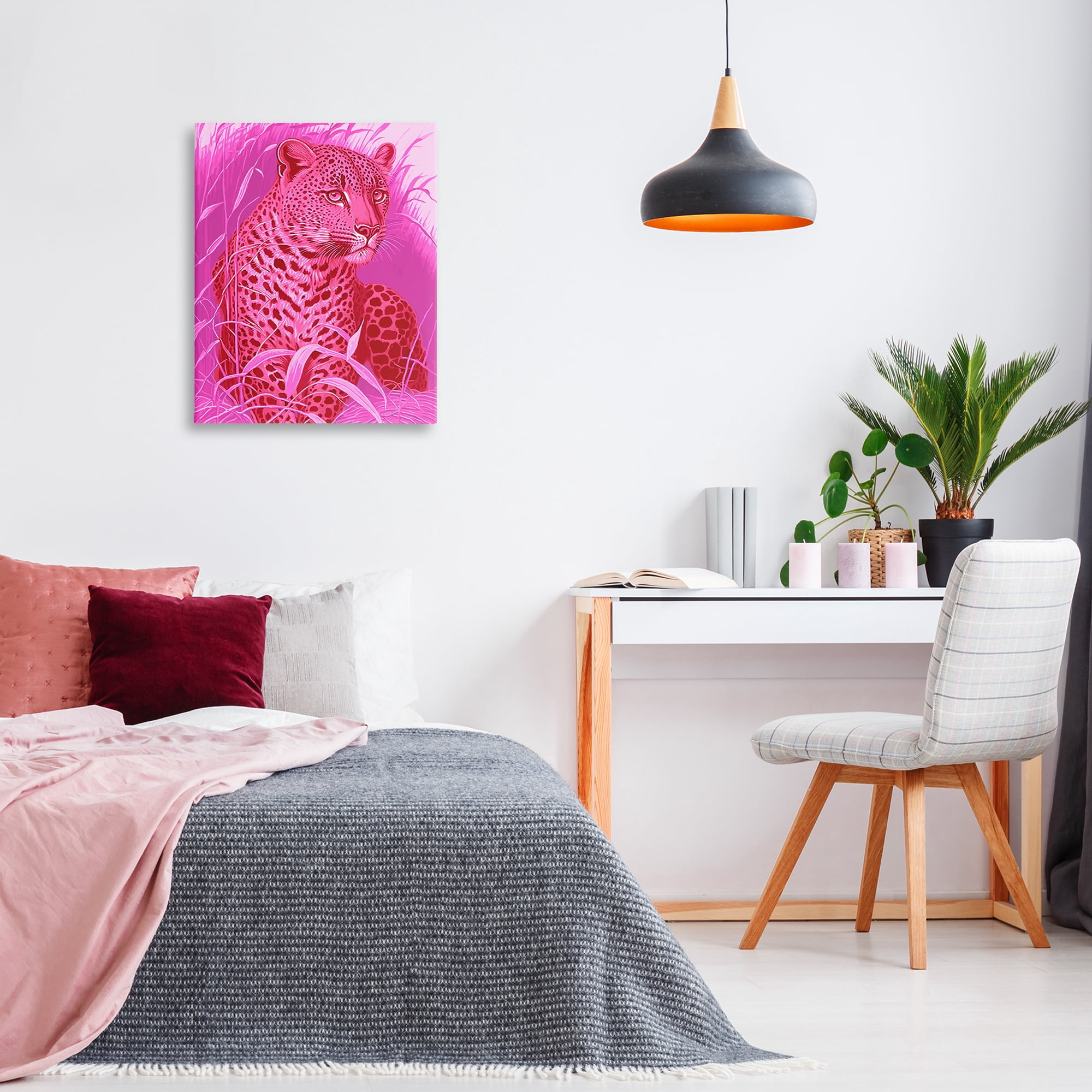 Stupell Industries Cheetah Among Pink Leaves Animals Painting Wrapped Canvas Art Print Wall Art, 24 x 30