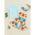 thumbnail image 4 of Suealasg Toddler Baby Girls Western Outfits Clothes 6M 1T 2T 3T 4T Short Sleeve Cow Horse Print T-Shirt+Flare Pants +Headbands 3Pcs Casual Summer Clothing for Kids Girls, 4 of 7