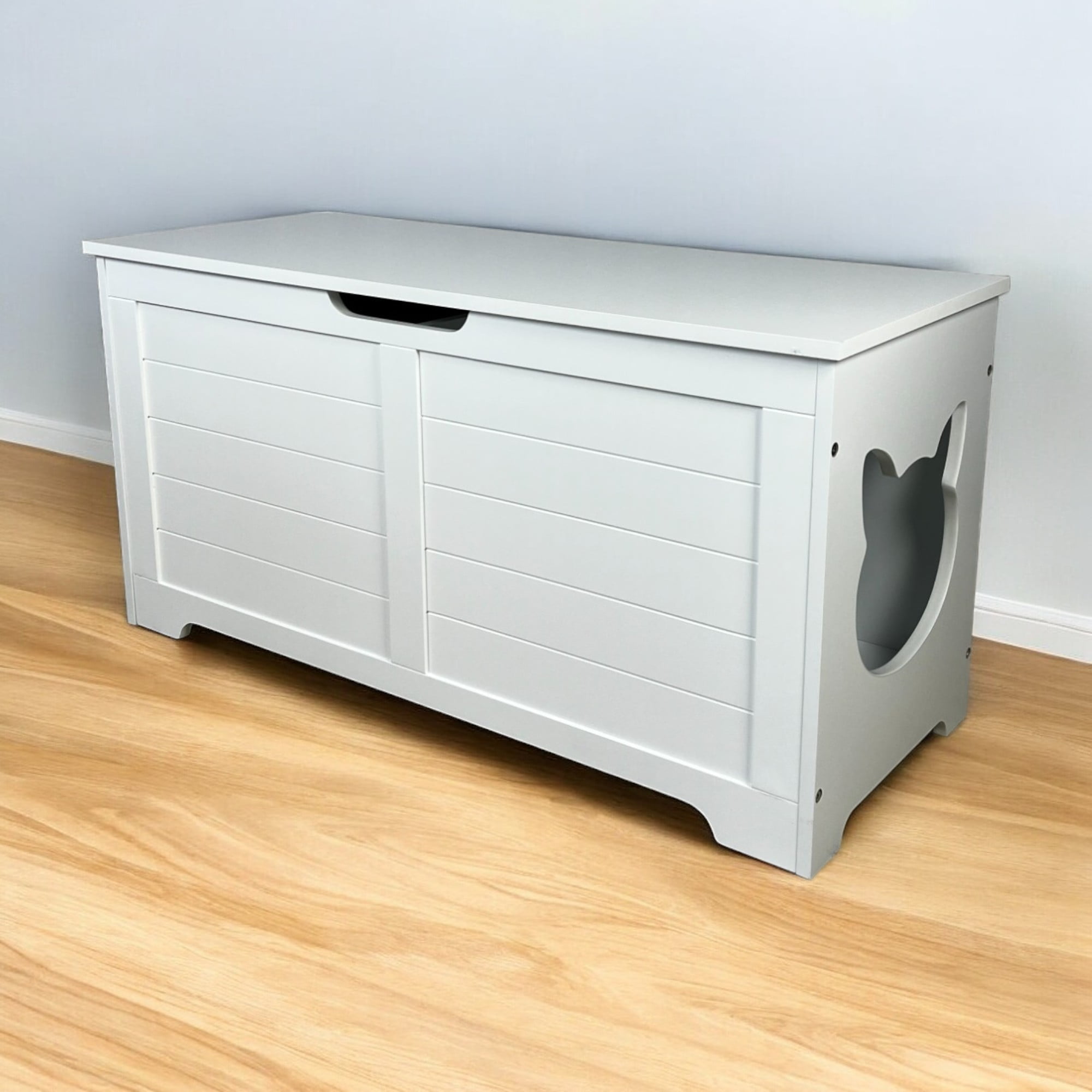 Jopath Cat Litter Box Enclosure for 2 Cats, Hideaway Litter Box,39.4" Top open Cat Litter Box Enclosure Furniture, Cabinet for Large Cat, Double Rooms, White