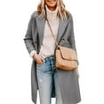 thumbnail image 2 of Womens Fall WinterNotched Lapel Collar Double Breasted Pea Coat Wool Blend Over Coats Long Jackets, 2 of 6