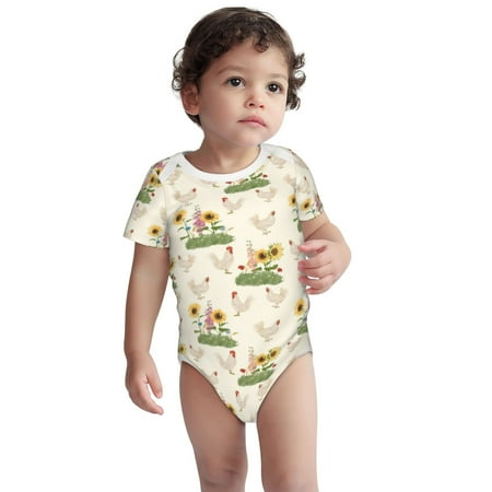 

Kdxio Flowers And Hens Pattern Unisex Baby Cotton Short Sleeve Bodysuits-3 Months