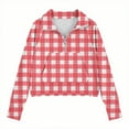 thumbnail image 4 of CLOISE Red Crewneck Sweatshirt Boys Girls Youth Long Sleeve Collared Zip up Tops Plaid with Thumb Hole Outfits Fall Winter Clothes 9T, 4 of 5