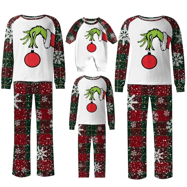 Conjuntos de pijamas navideños familiares a juego Grinch 2024, pijama de Grinch con parte superior y pantalones de pijama a cuadros, pijama de Grinch para niños y adultos para la familia, Hombres S