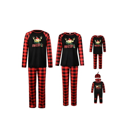 

Christmas Family Pajamas Matching Set Xmas Reindeer Plaid Sleepwear Men Women Kids Baby PJs Set Clothes