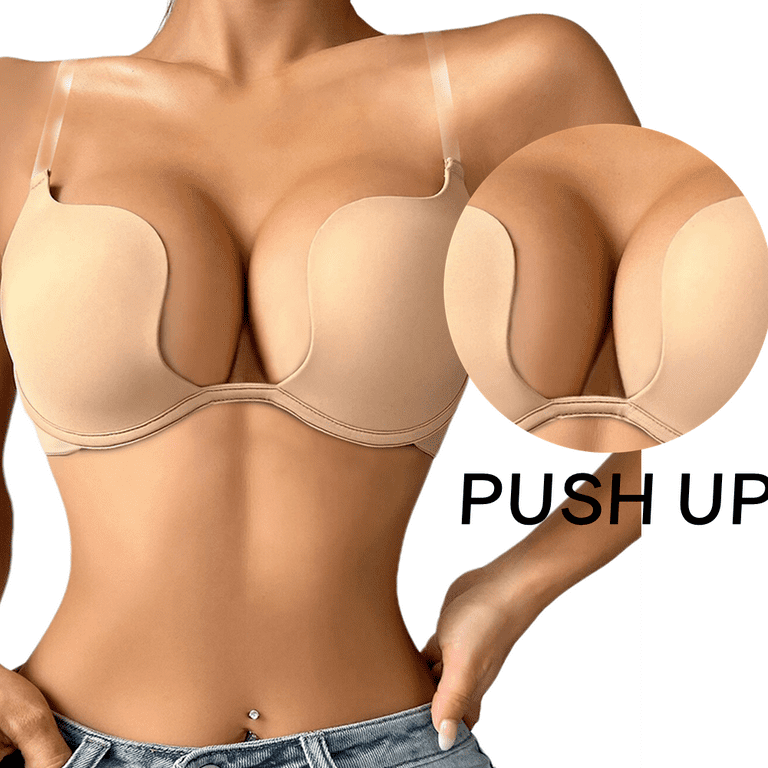 Deep V Plunge Push Up Underwire Bra Low Cut Adjustable Convertible Padded  Bras for Women with Clear Strap