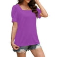 thumbnail image 2 of ShomPort Womens Summer Short Sleeve Shirts Square Neck Solid Color Casual Tshirts Tunic Tops Everyday, 2 of 7