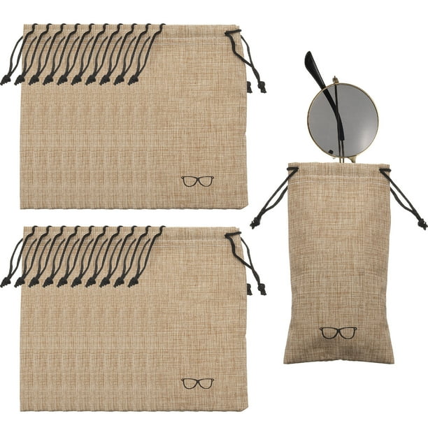 12 Piezas de Fundas de Lino para Gafas 7" x 3.5" Funda para Gafas de Sol Portátil con Cordón para Teléfono Móvil (Amarillo Claro)