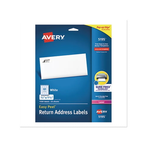 Easy Peel White Address Labels w/ Sure Feed Technology Laser Printers, 0.66 x 1.75, White, 60/Sheet, 25 Sheets/Pack