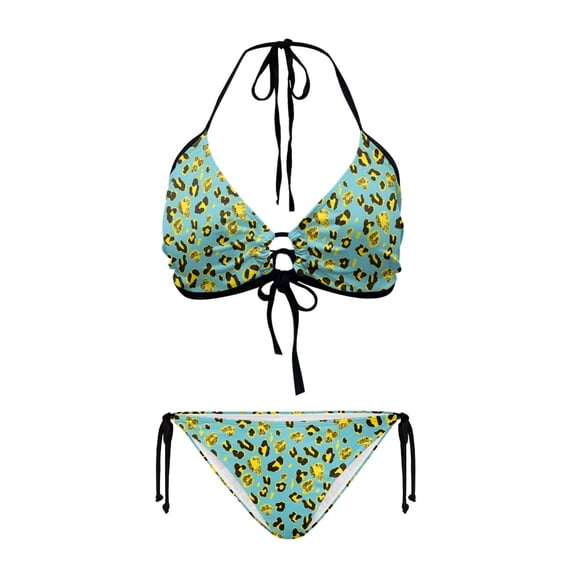 Uourmeti Women's Halter Neck Leopard Print Bikini Set - Tie Side Triangle Two Piece Swimwear, Quick Dry, Sexy Cutout Design for Beach & Pool Vacation