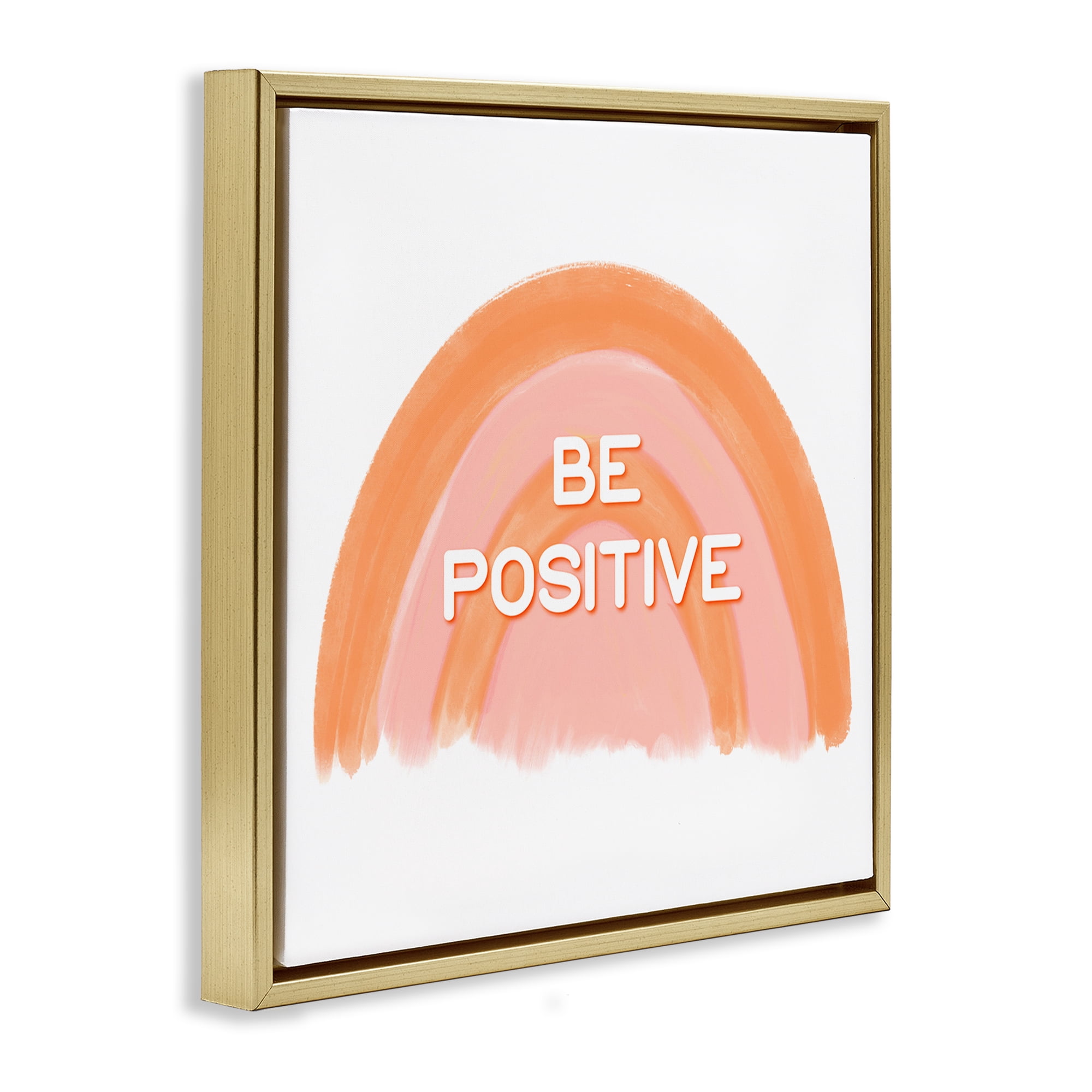 Stupell Industries Orange Be Positive Text & Numbers Painting Gold Floater Framed Canvas Art Print Wall Art, 25 x 25