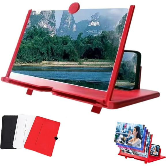 Screen Magnifier New Version, 2025 Upgrade Mobile Phone Foldable Screen Magnifier, HD Phone Screen Amplifier, Portable 3D Screen Stand Cool Gadgets for Home Use Men, Women Travel (Red, 12 inch)