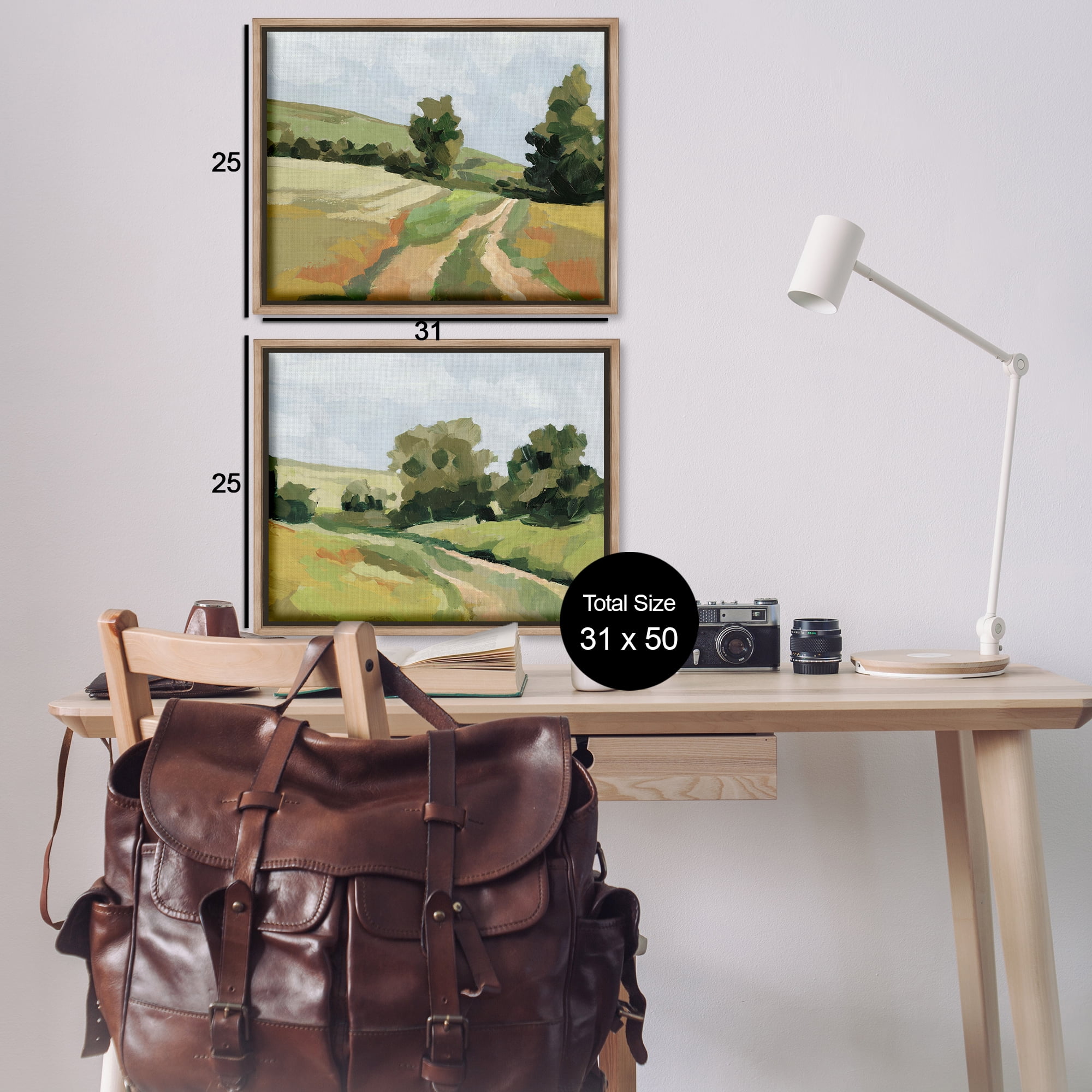 Stupell Industries Abstract Country Road Landscape Landscape & Nature Painting Brown Floater Framed Canvas Art Print Wall Art, 31 x 25, Set of 2